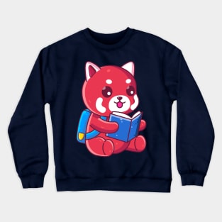 Cute school red panda reading book Crewneck Sweatshirt